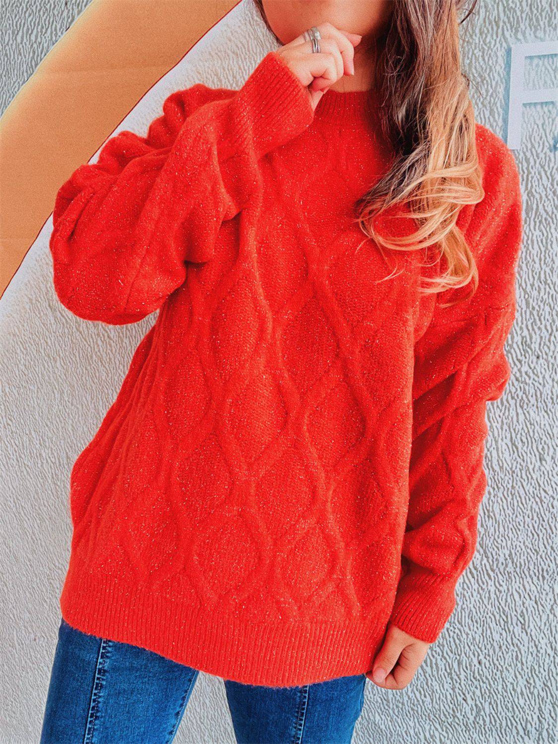 Diamond Round Neck Long Sleeve Sweater - Carri's Cache