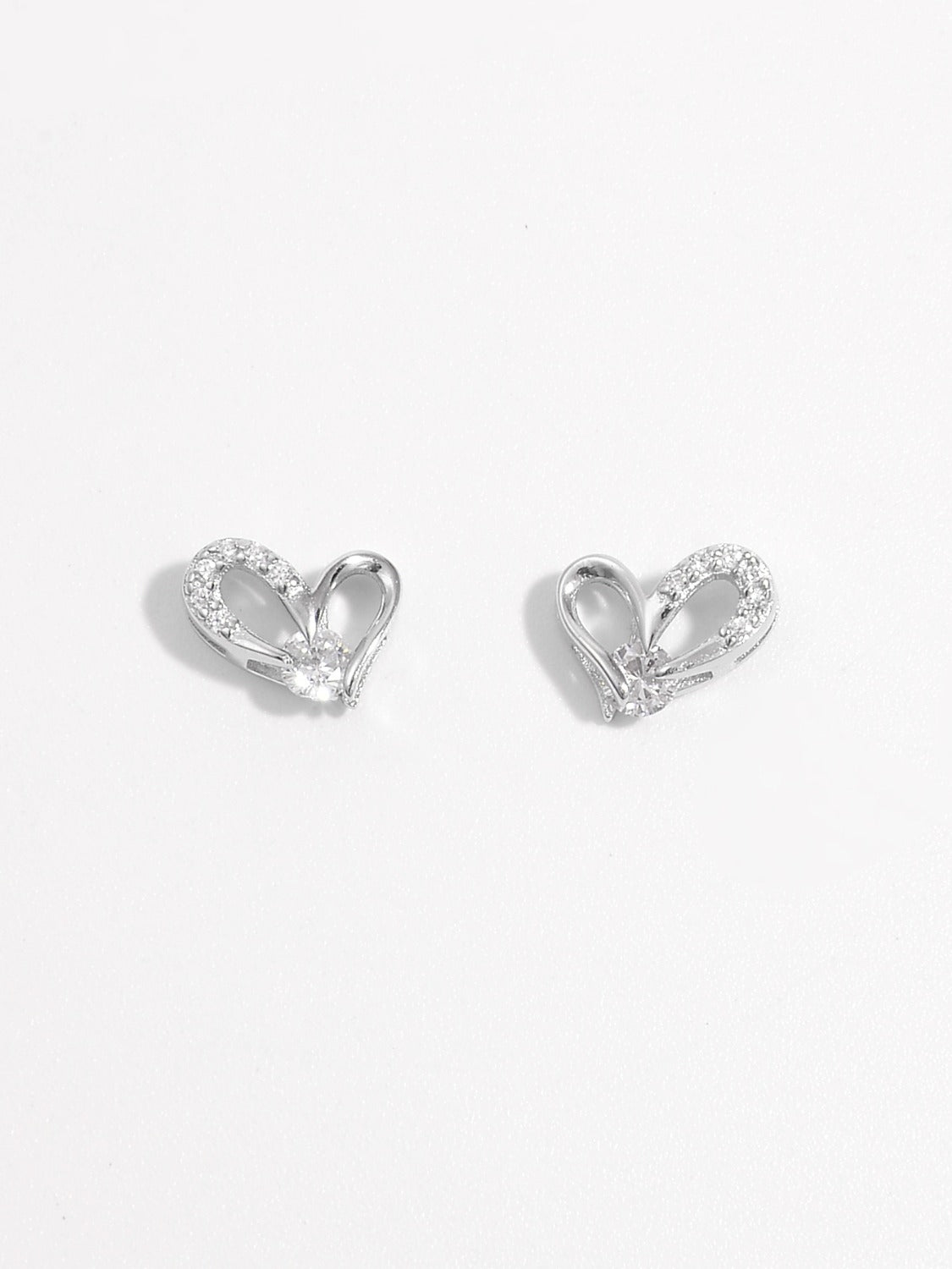 925 Sterling Silver Inlaid Zircon Heart Earrings - Carri's Cache