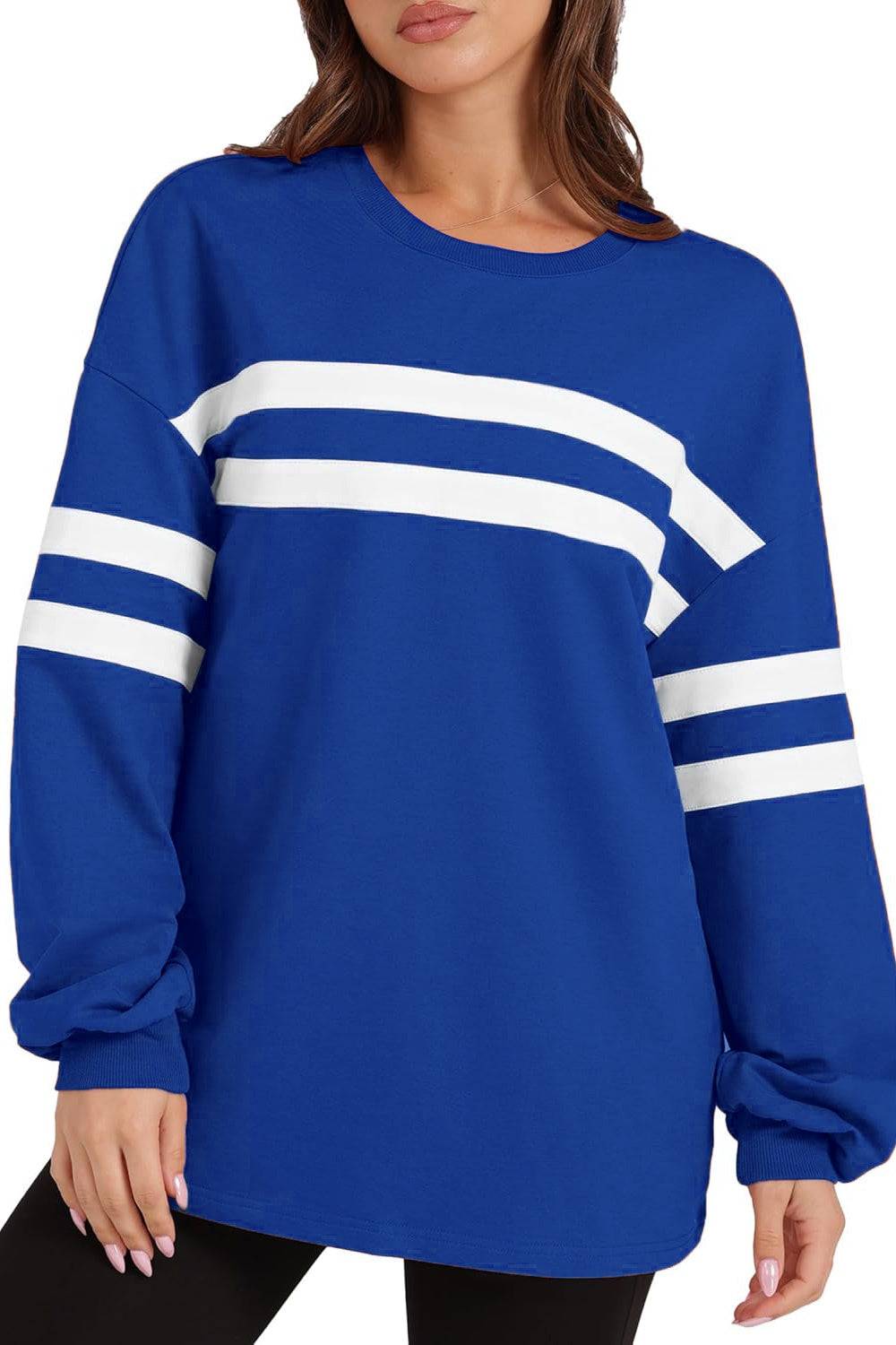 Lovelet Striped Round Neck Dropped Shoulder Sweatshirt - Carri's Cache