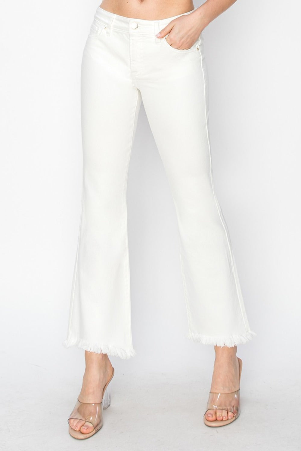 RISEN Full Size Tummy Control Crop Flare Step Hem Pants - Carri's Cache