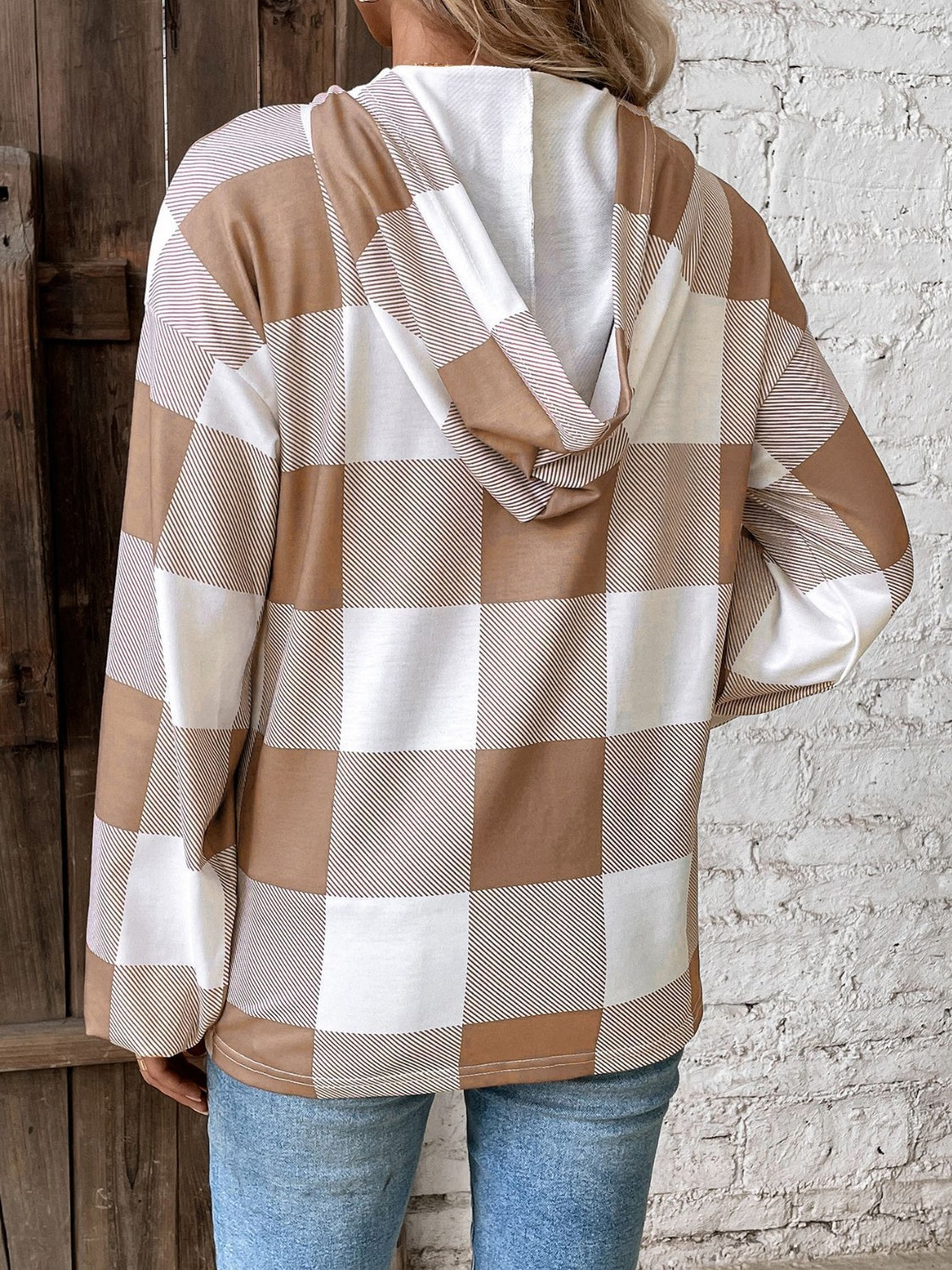 Plaid Dropped Shoulder Long Sleeve Hoodie - Carri's Cache