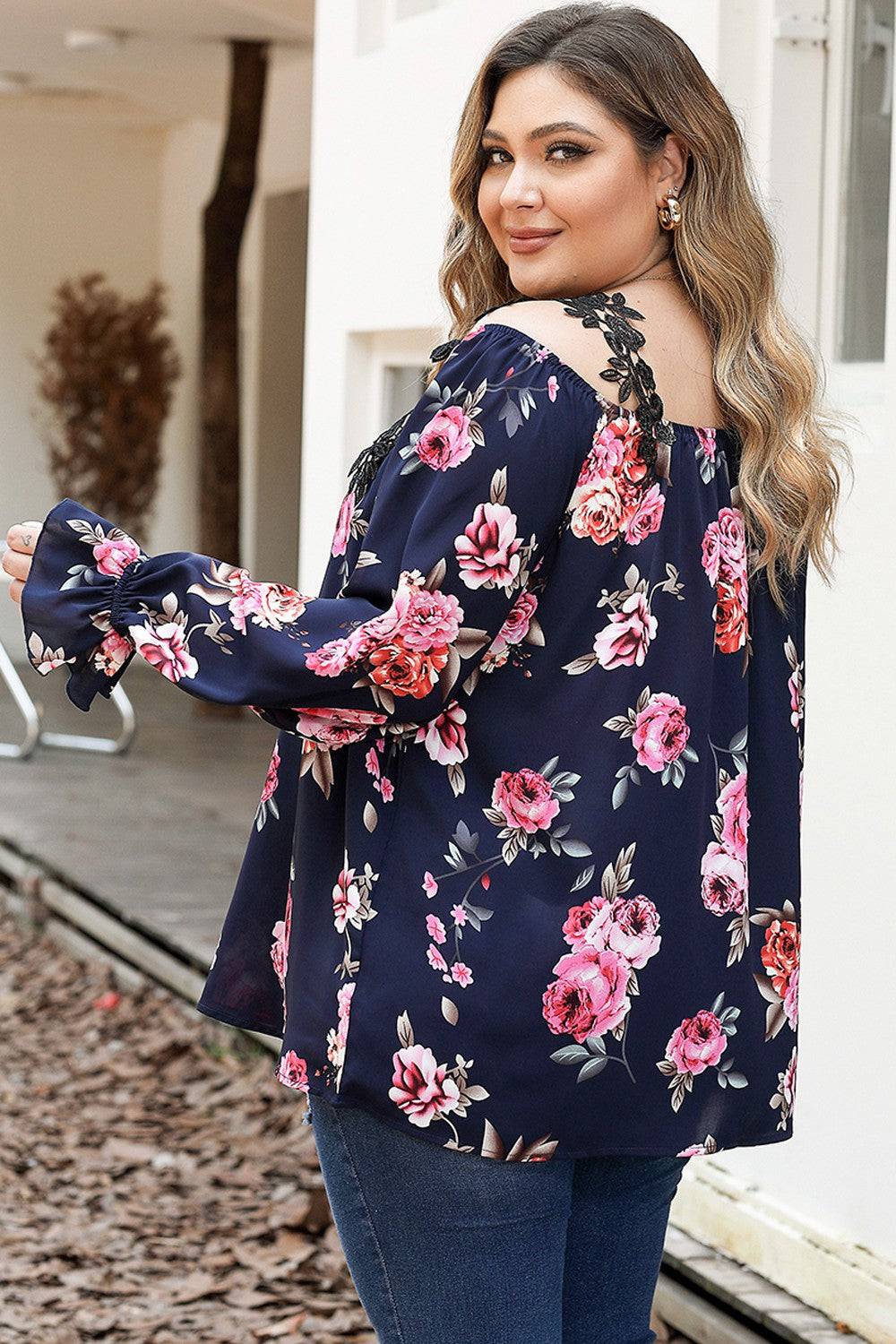 Plus Size Floral Flounce Sleeve Blouse - Carri's Cache
