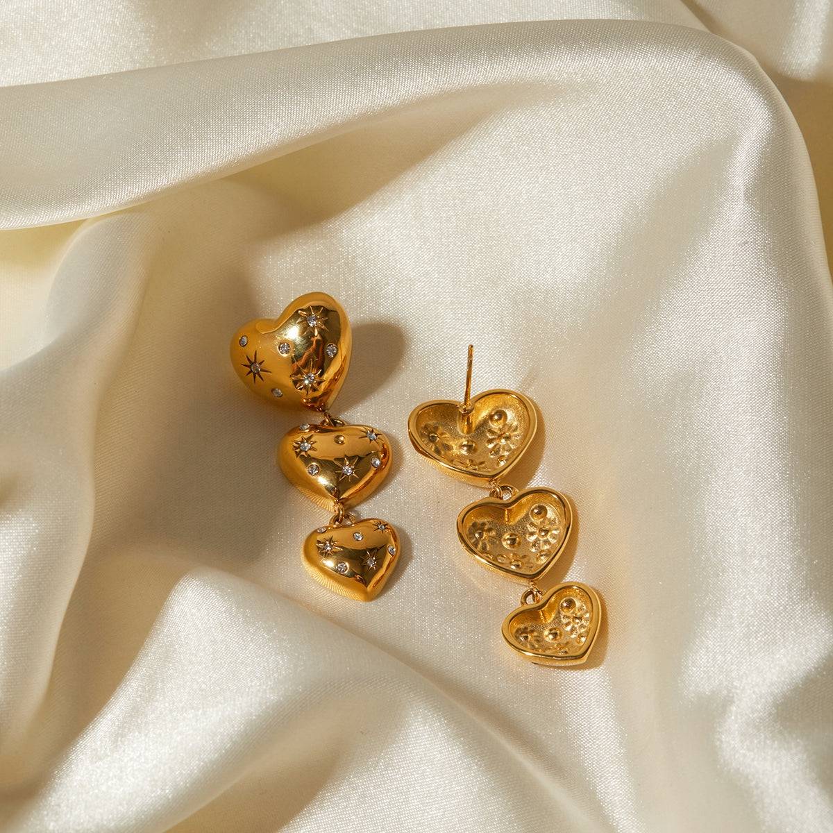 Rhinestone Stainless Steel Heart Earrings - Carri's Cache