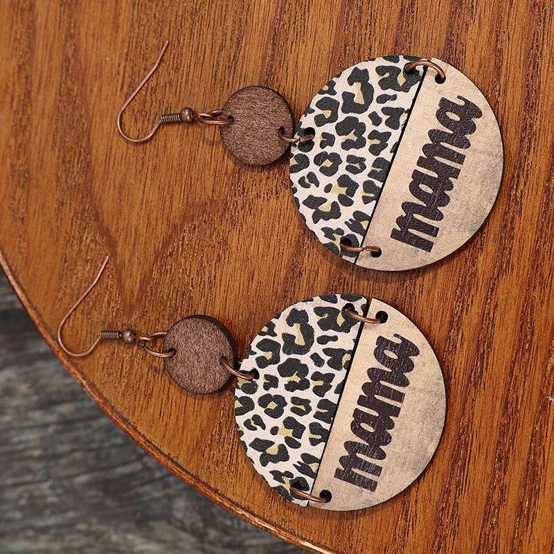 Wooden Leopard Round Shape Earrings - Carri's Cache