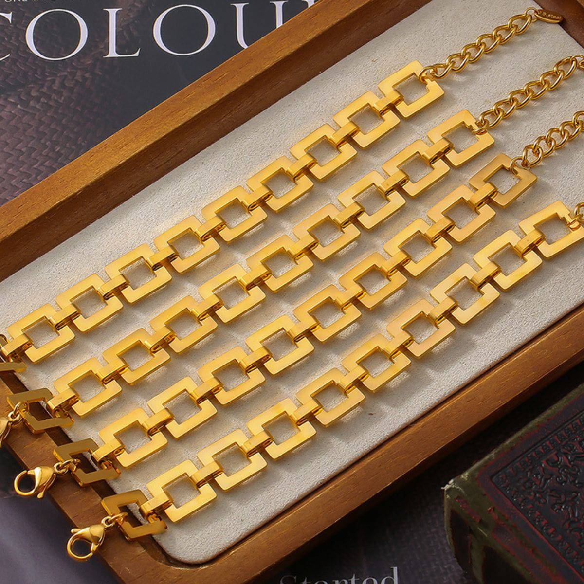 Titanium Steel Hollow Square Chain Bracelet - Carri's Cache
