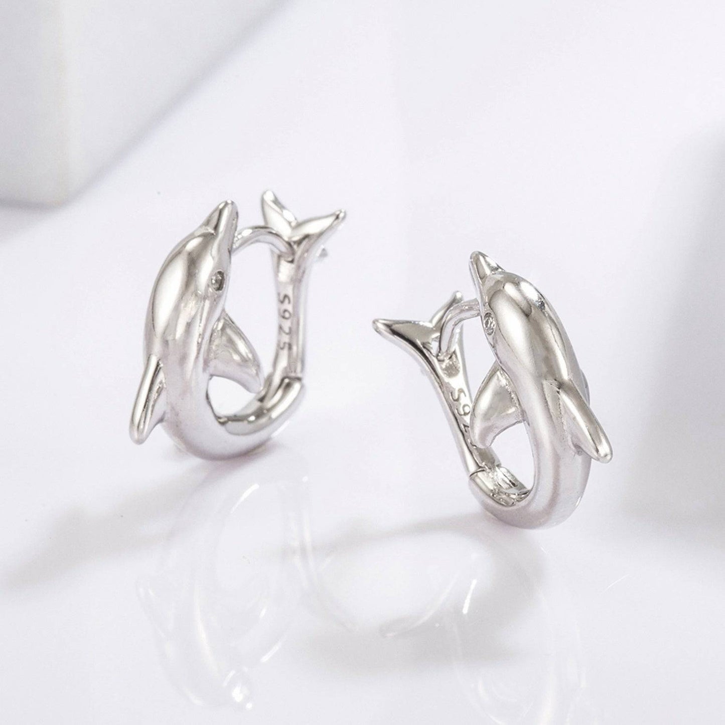 925 Sterling Silver Zircon Dolphin Earrings - Carri's Cache