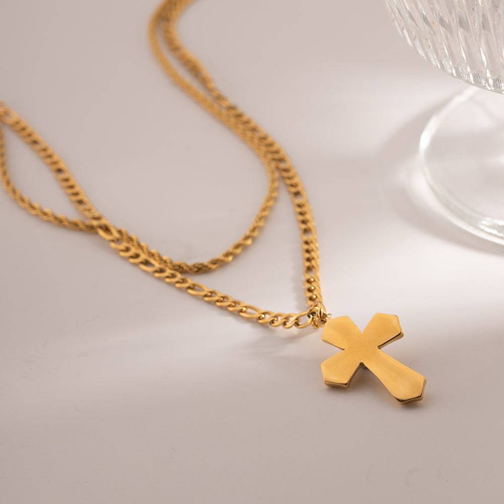 18K Gold-Plated Double Layered Cross Necklace - Carri's Cache