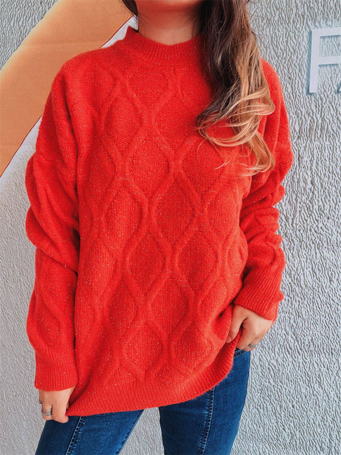 Diamond Round Neck Long Sleeve Sweater - Carri's Cache