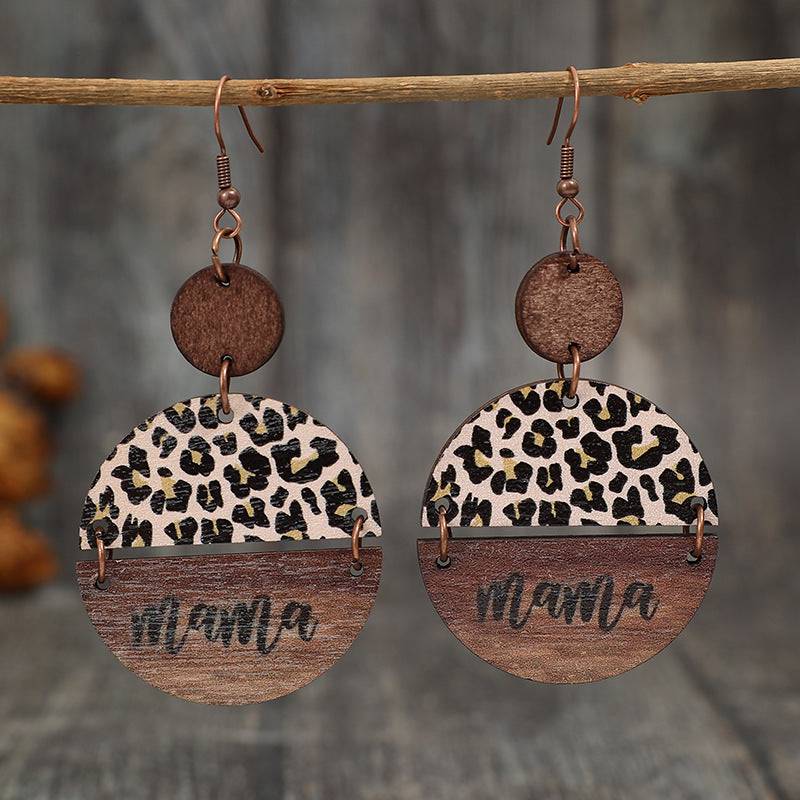 Wooden Leopard Round Shape Earrings - Carri's Cache