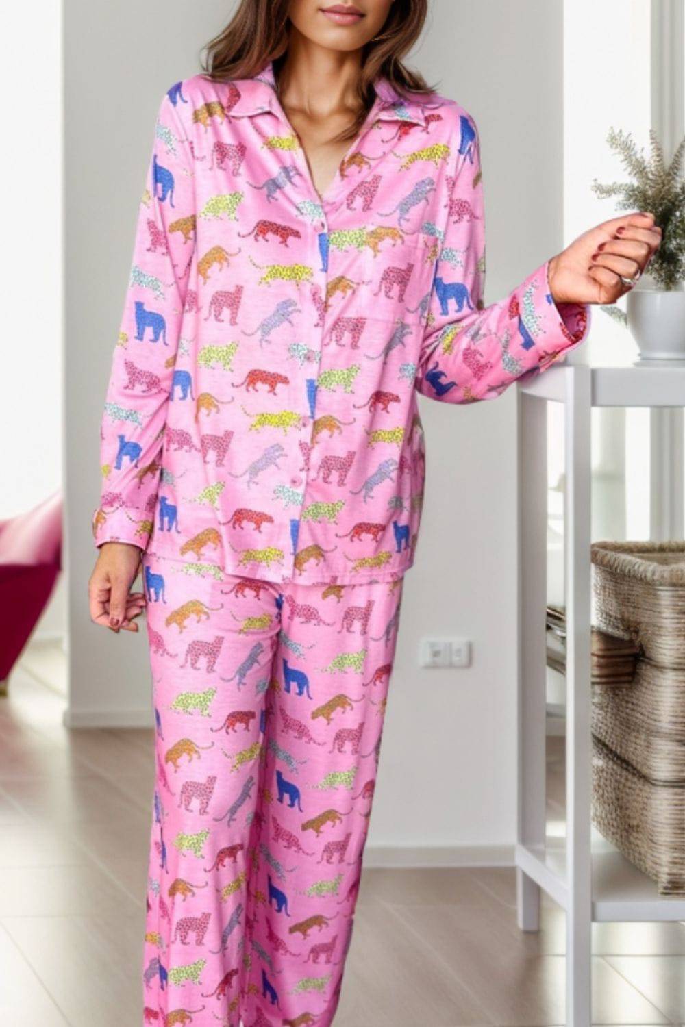 Pocketed Printed Top and Pants Lounge Set - Carri's Cache