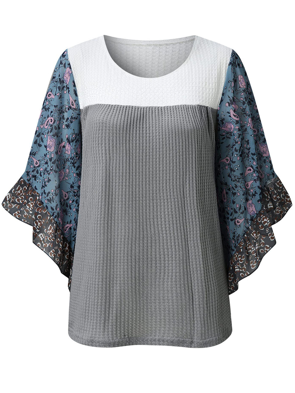 Full Size Printed Round Neck Three-Quarter Sleeve Blouse - Carri's Cache