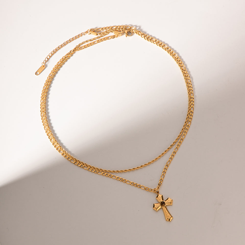 18K Gold-Plated Double Layered Cross Necklace - Carri's Cache