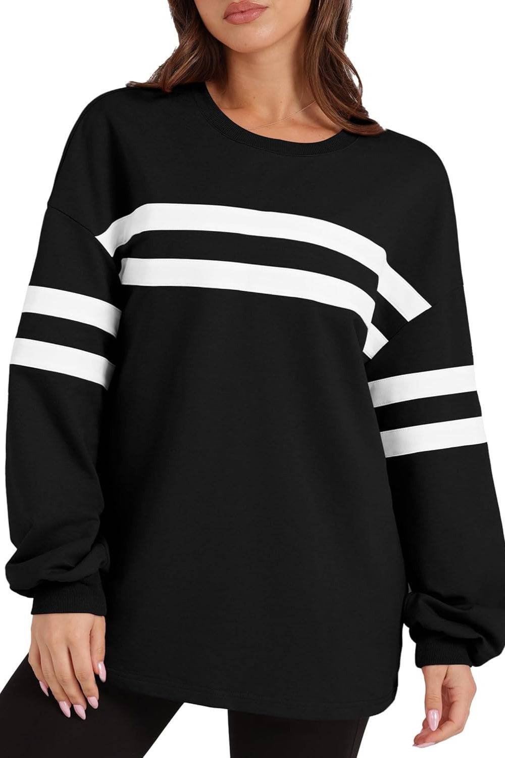 Lovelet Striped Round Neck Dropped Shoulder Sweatshirt - Carri's Cache