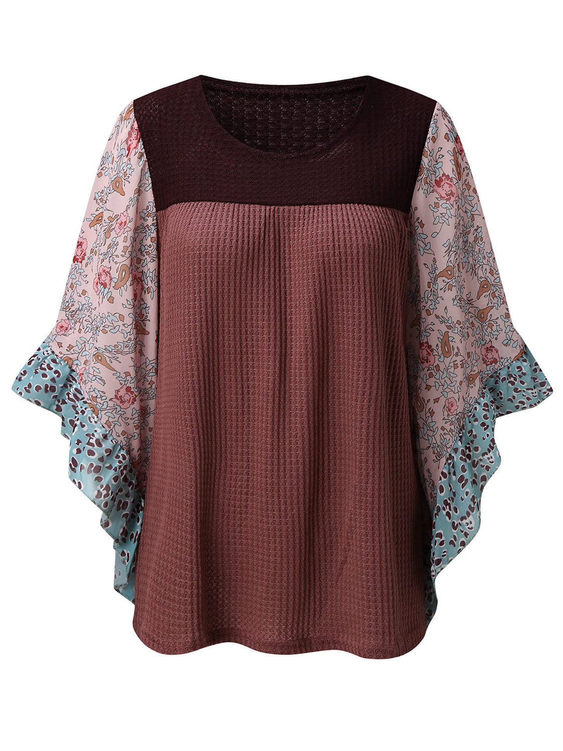 Full Size Printed Round Neck Three-Quarter Sleeve Blouse - Carri's Cache