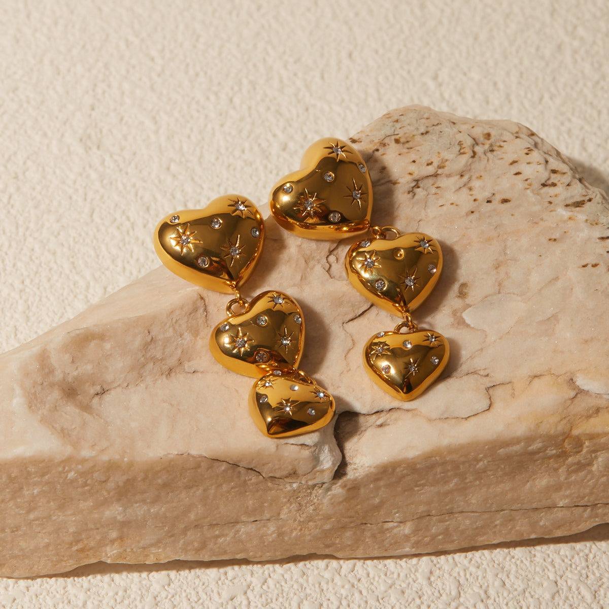 Rhinestone Stainless Steel Heart Earrings - Carri's Cache