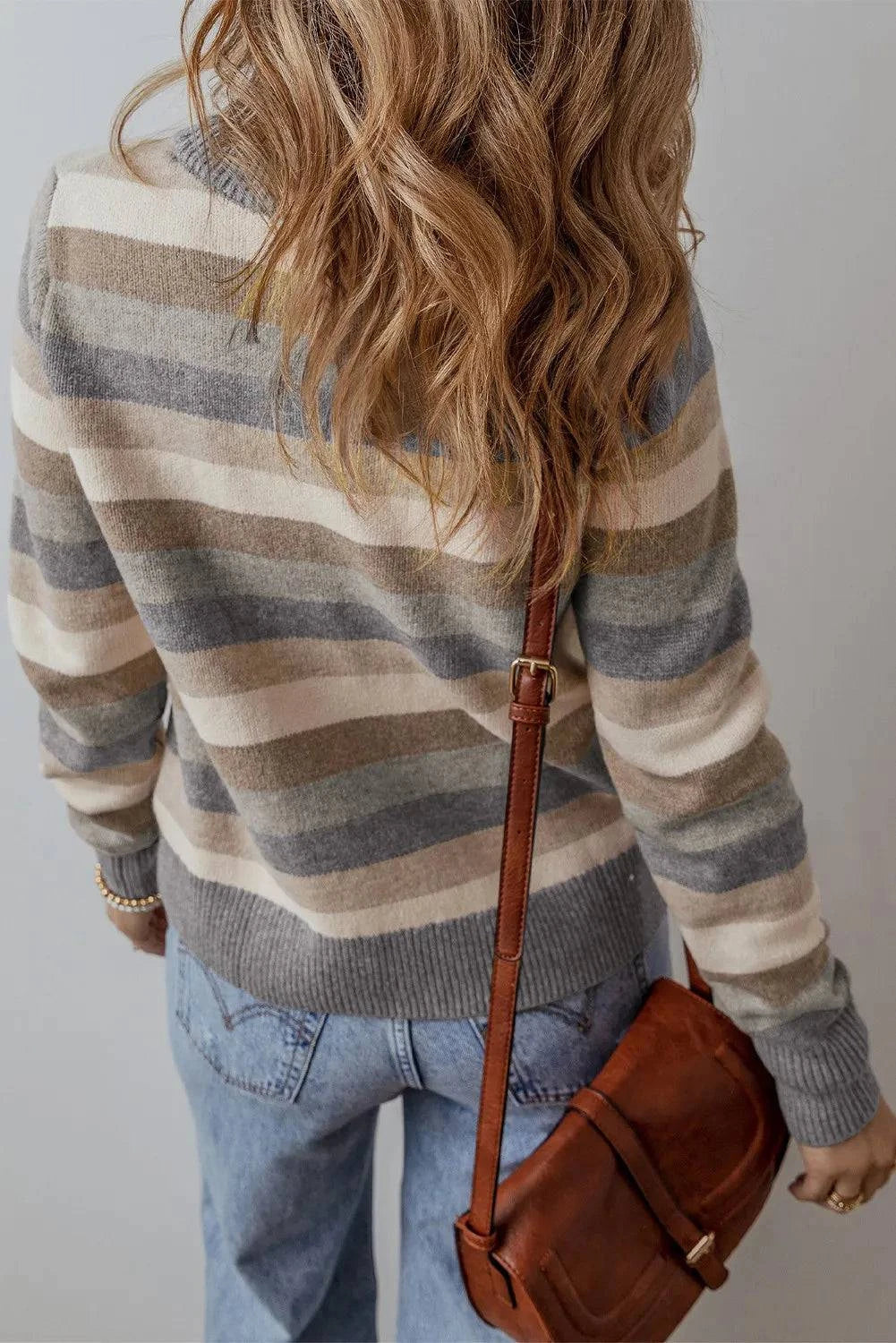 Striped Round Neck Long Sleeve Sweater - Carri's Cache