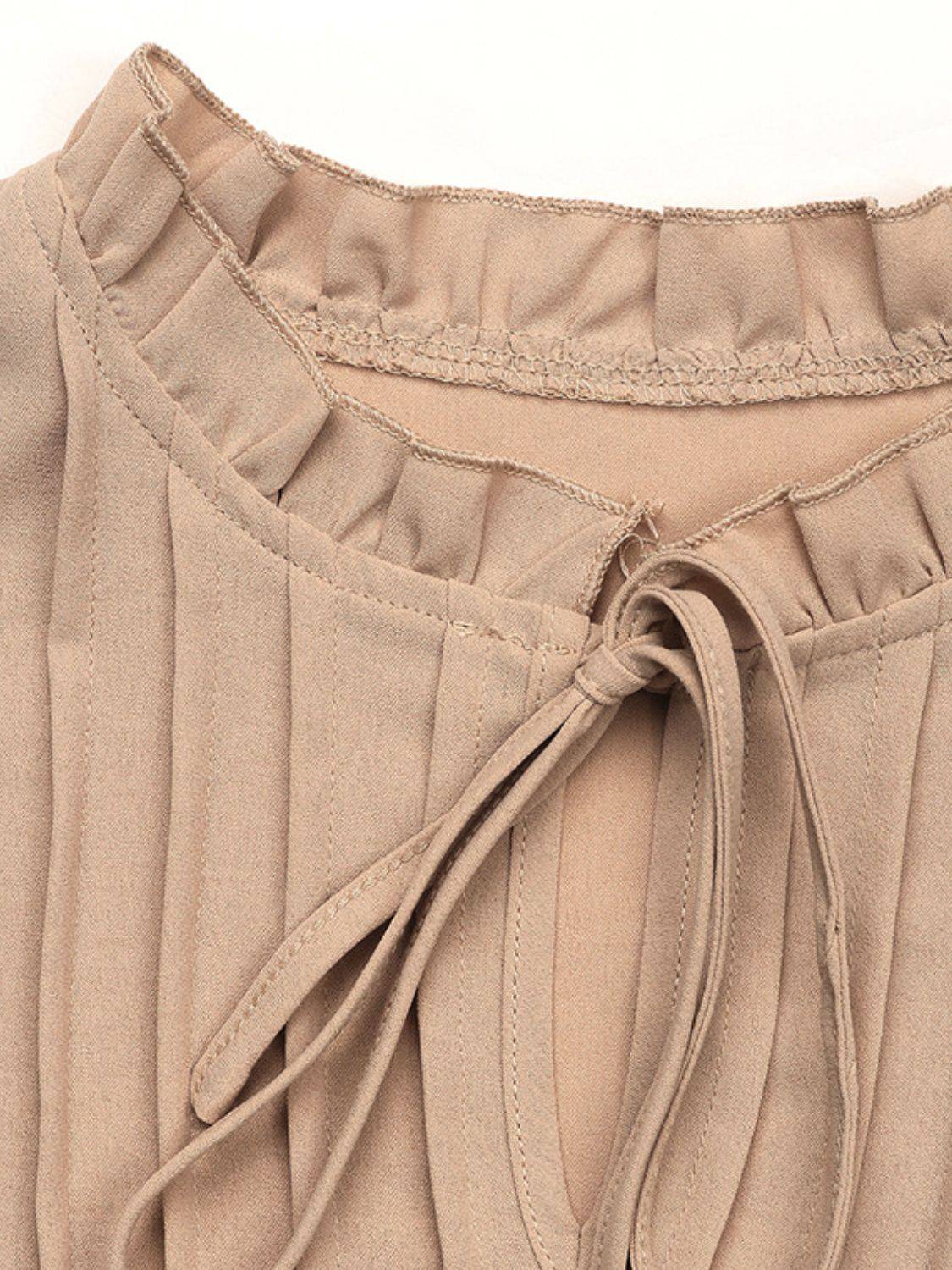Perfee Frill Tie Neck Long Sleeve Blouse - Carri's Cache