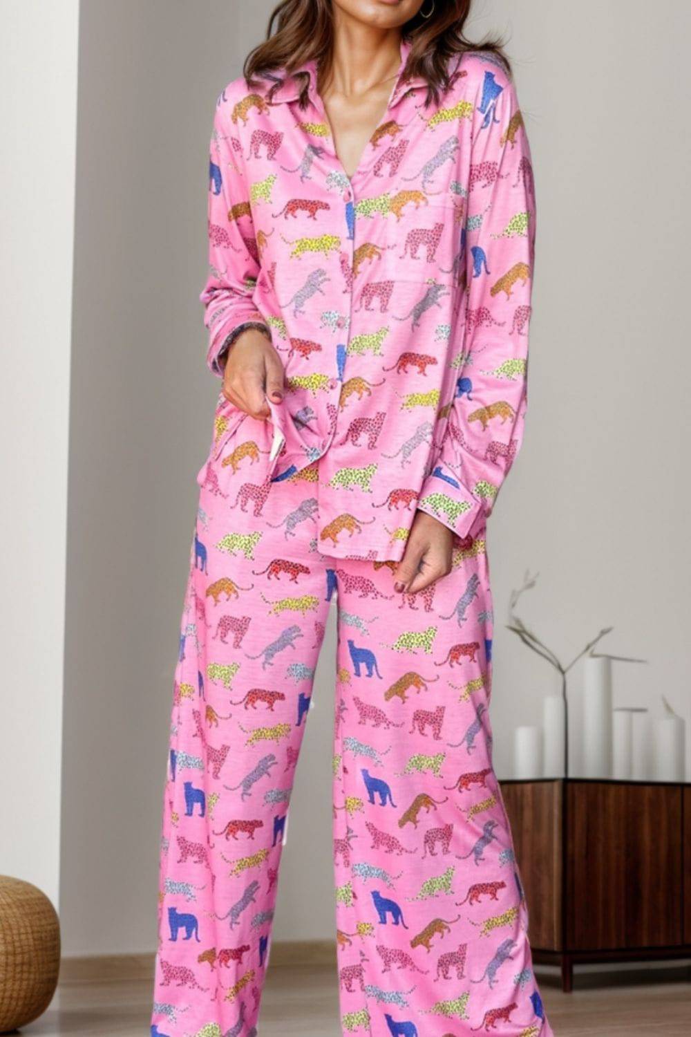 Pocketed Printed Top and Pants Lounge Set - Carri's Cache