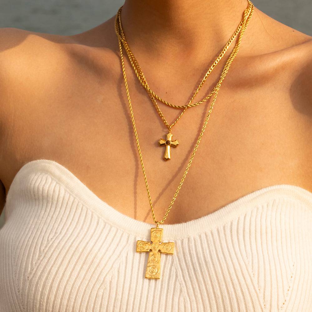 18K Gold-Plated Double Layered Cross Necklace - Carri's Cache