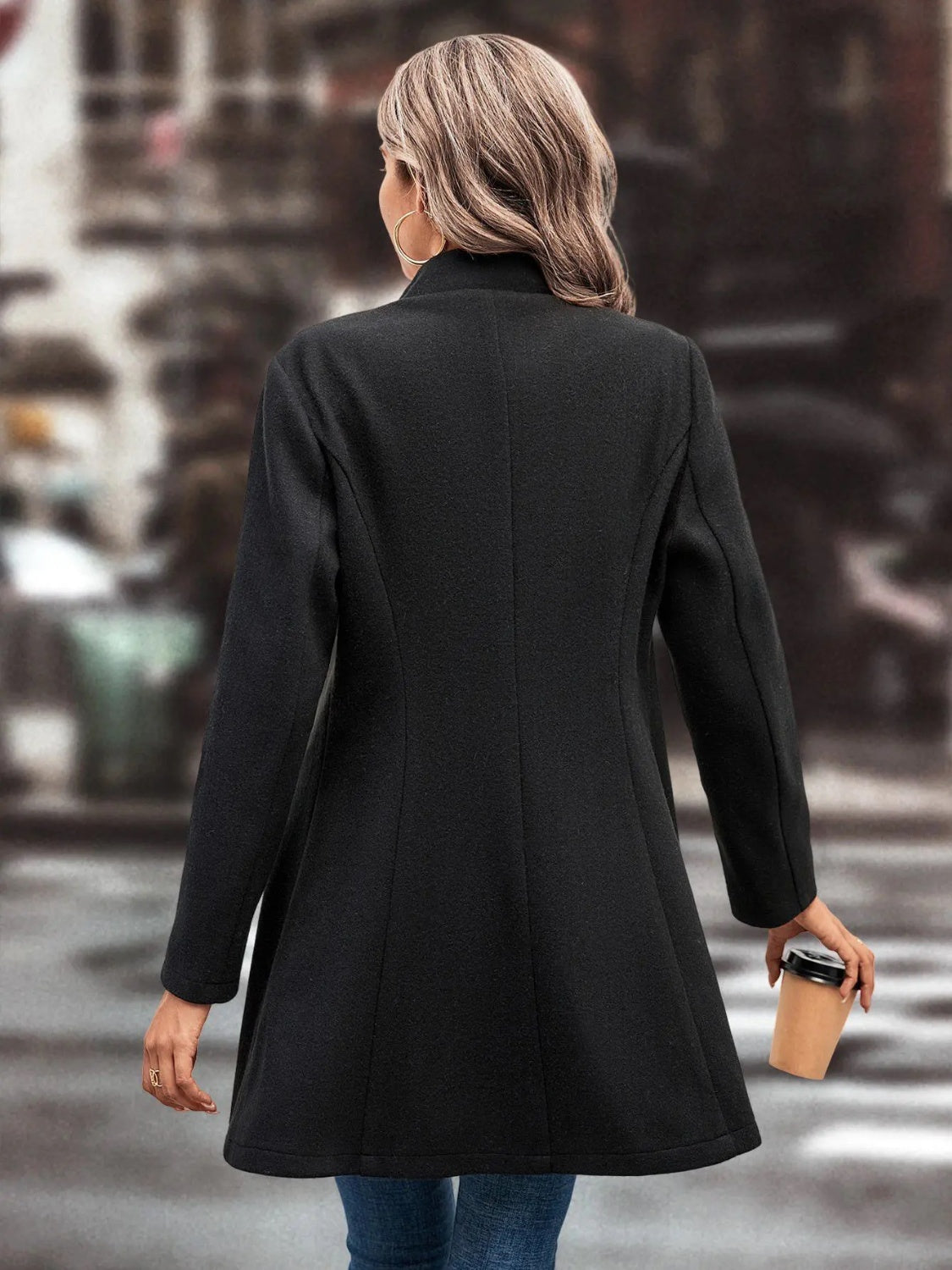 Collared Neck Long Sleeve Longline Coat - Carri's Cache