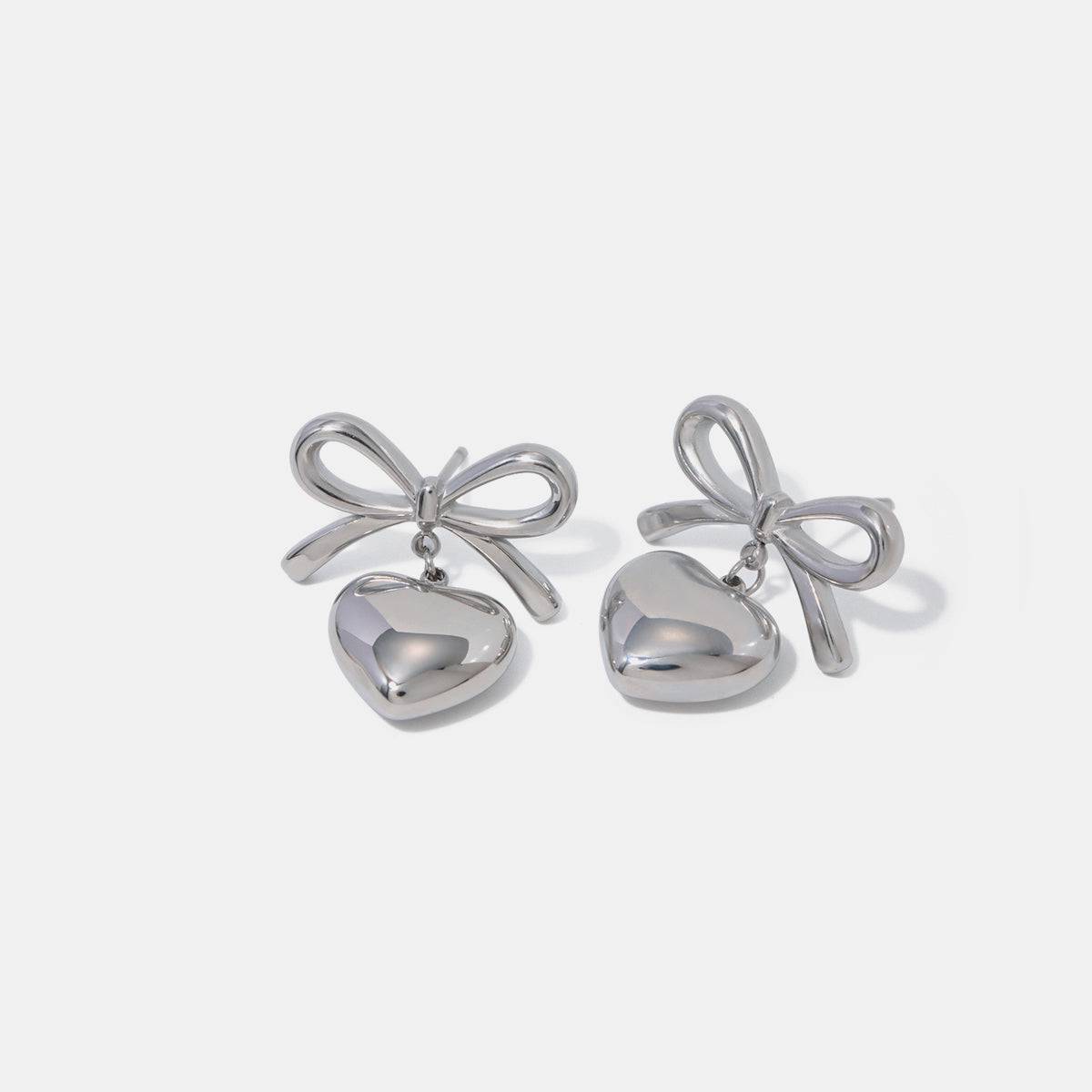 Stainless Steel Bow & Heart Drop Earrings - Carri's Cache