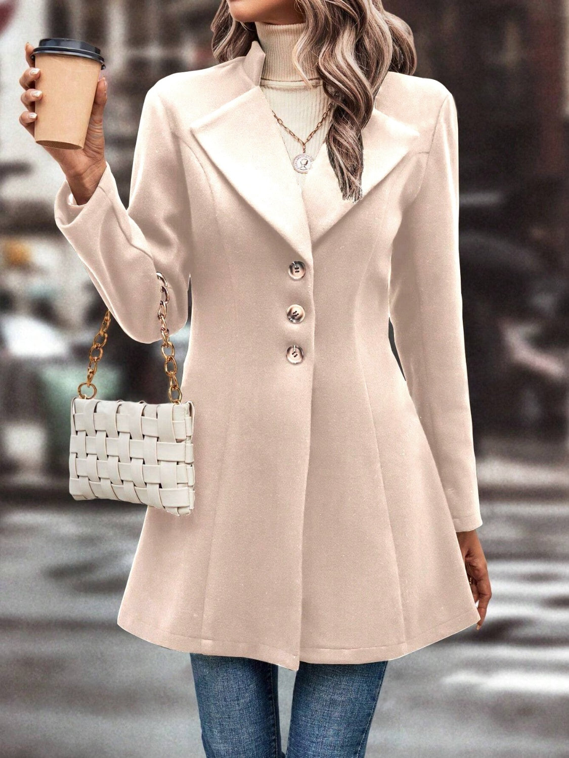 Collared Neck Long Sleeve Longline Coat - Carri's Cache