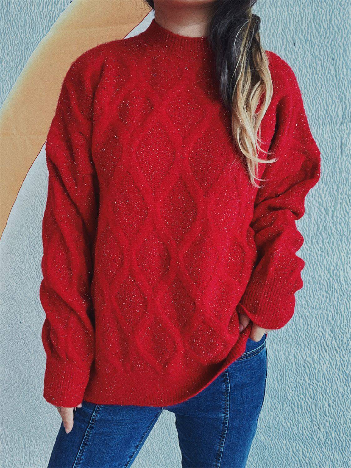 Diamond Round Neck Long Sleeve Sweater - Carri's Cache
