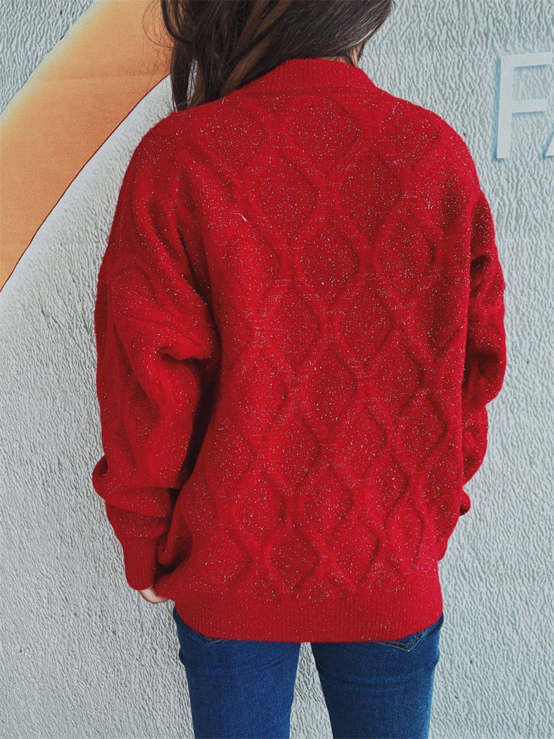 Diamond Round Neck Long Sleeve Sweater - Carri's Cache