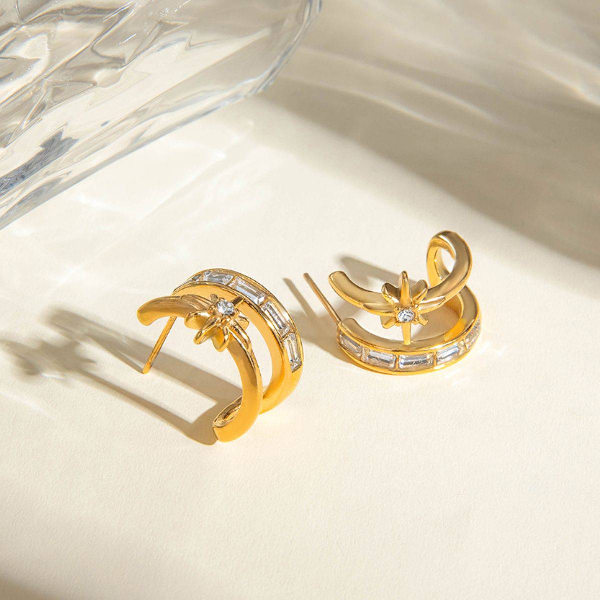 Stainless Steel Zircon Double-Layered Earrings - Carri's Cache