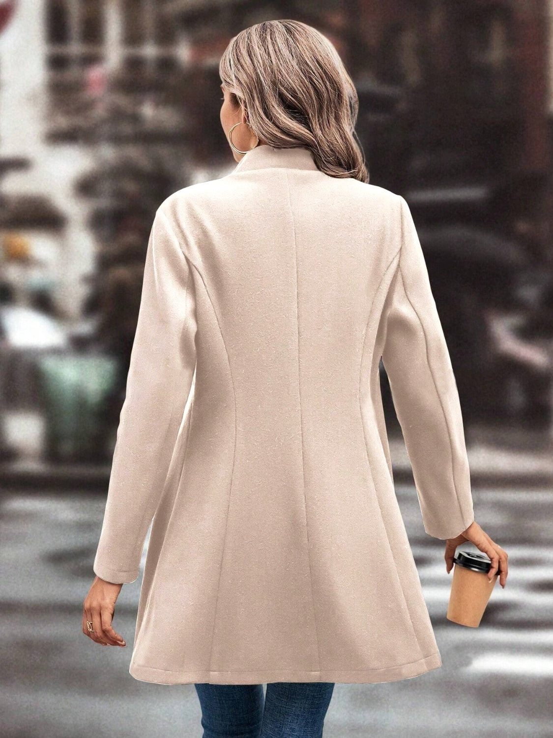 Collared Neck Long Sleeve Longline Coat - Carri's Cache