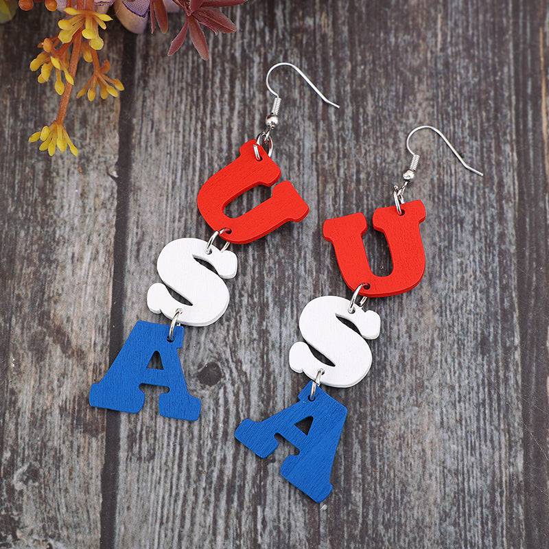 USA Wooden Letter Dangle Earrings - Carri's Cache