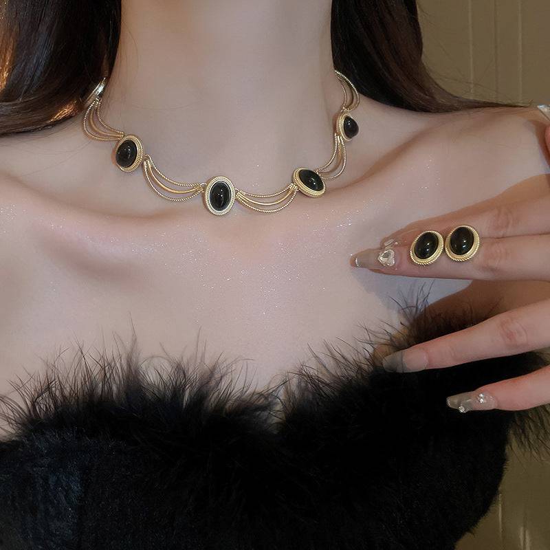 Alloy Oval Gemstone Necklace - Carri's Cache