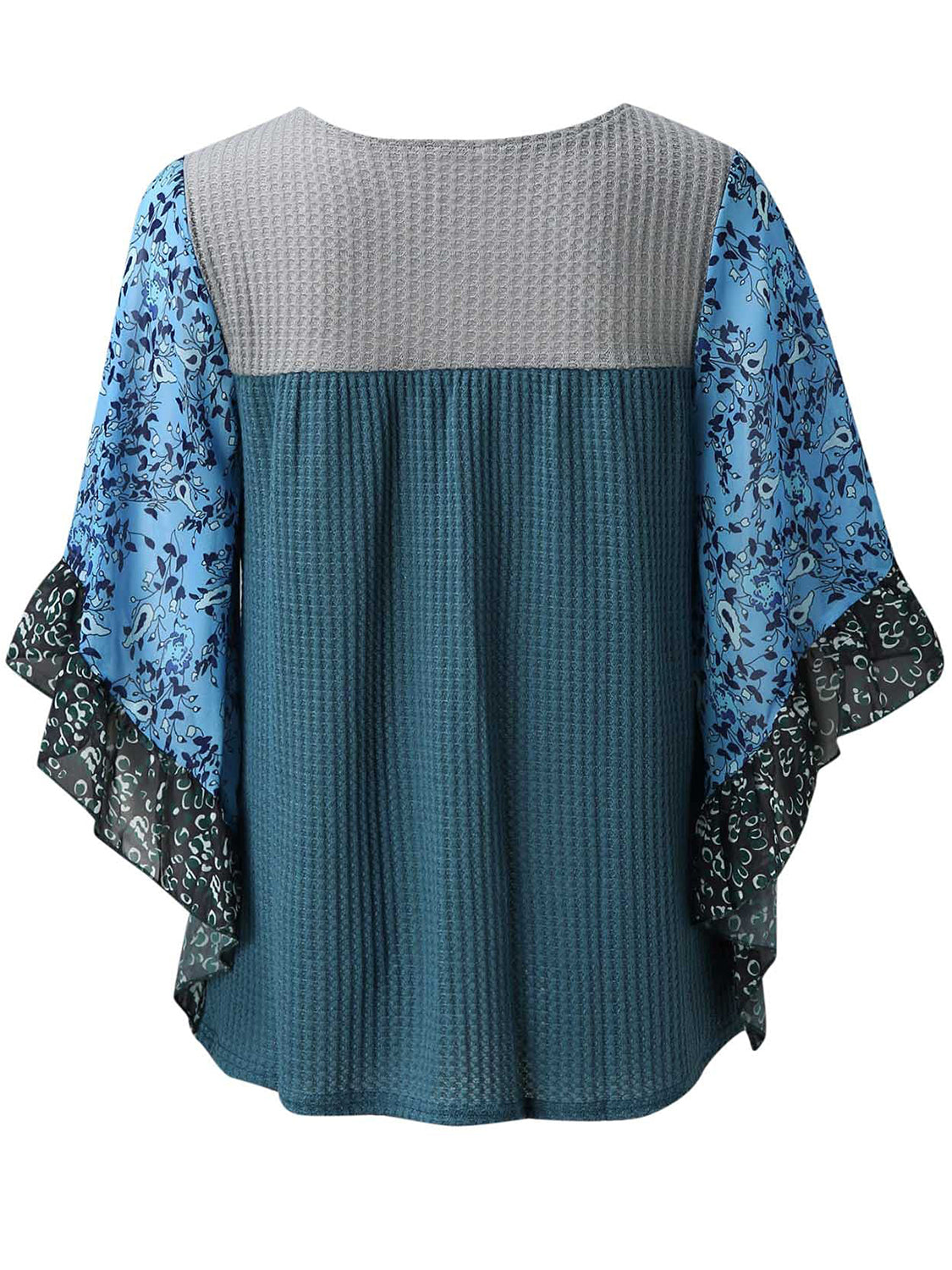 Full Size Printed Round Neck Three-Quarter Sleeve Blouse - Carri's Cache