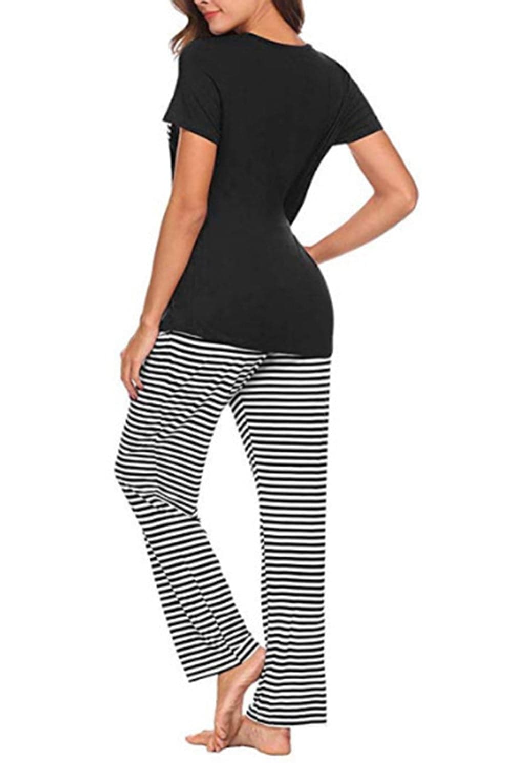 Pocketed Short Sleeve Top and Striped Pants Lounge Set - Carri's Cache