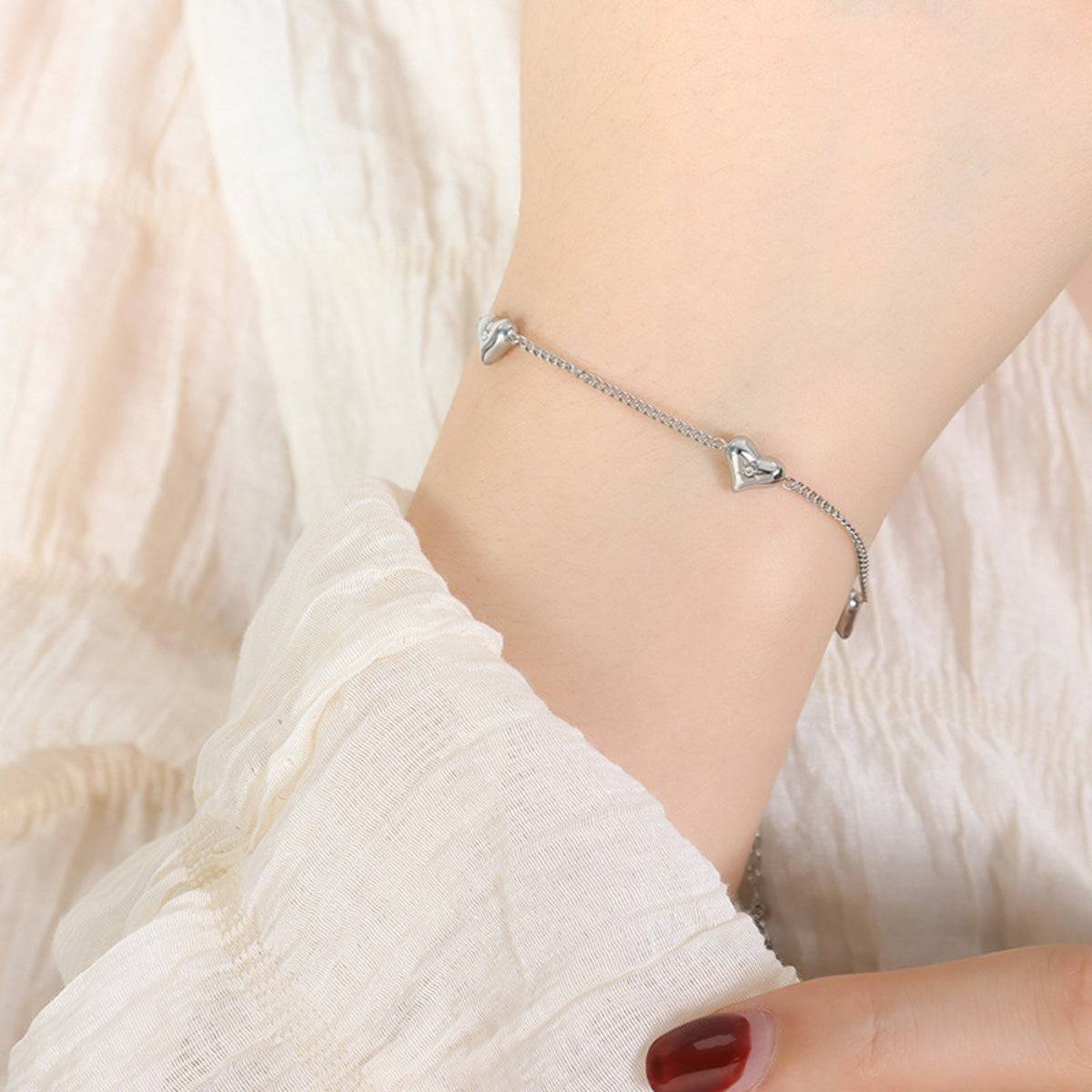 Titanium Steel Zircon Heart Bracelet - Carri's Cache
