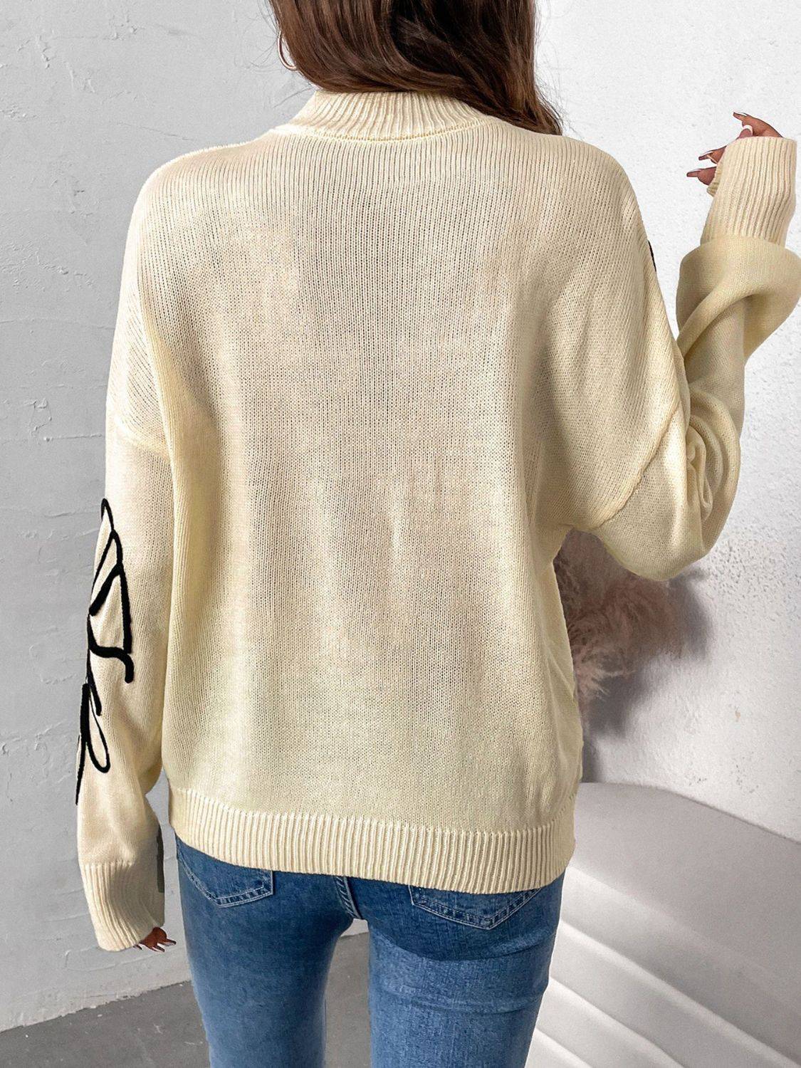 Perfee Mock Neck Dropped Shoulder Long Sleeve Sweater - Carri's Cache