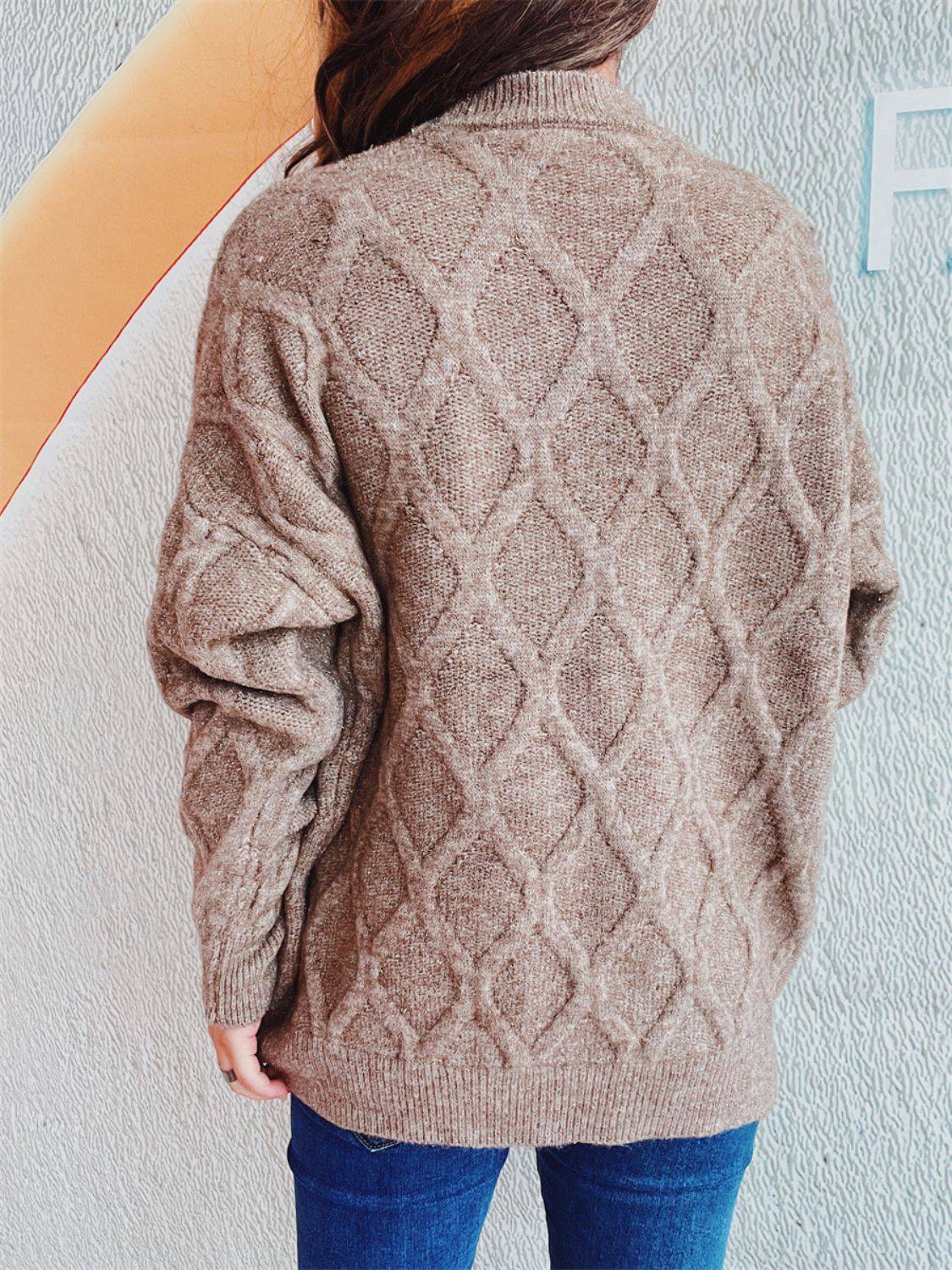 Diamond Round Neck Long Sleeve Sweater - Carri's Cache