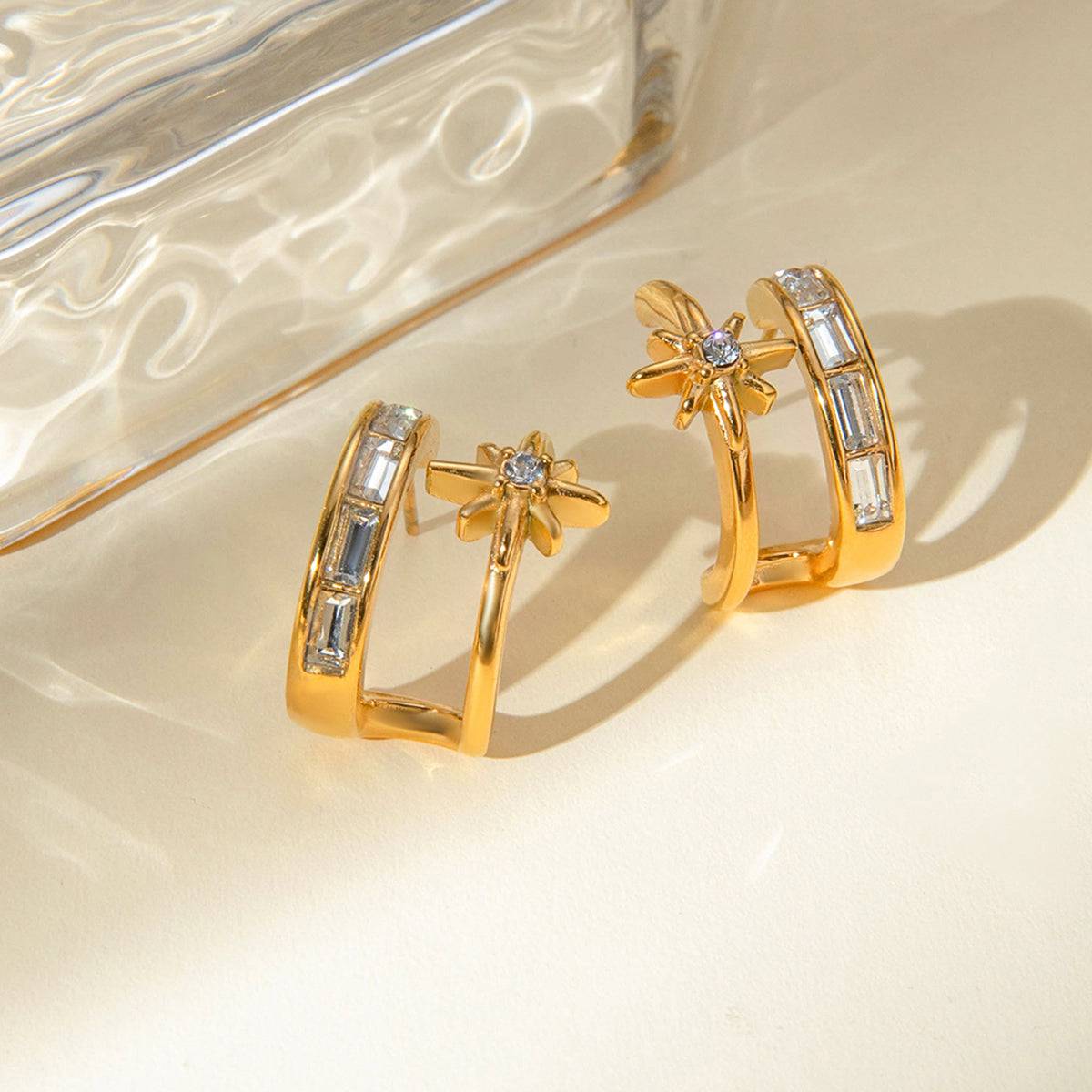 Stainless Steel Zircon Double-Layered Earrings - Carri's Cache