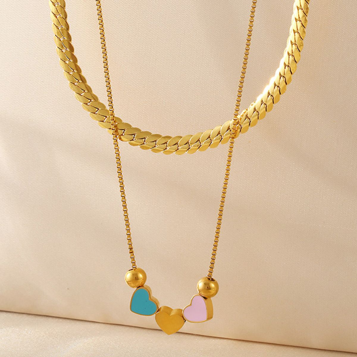 18K Gold-Plated Double Layered Heart Necklace - Carri's Cache