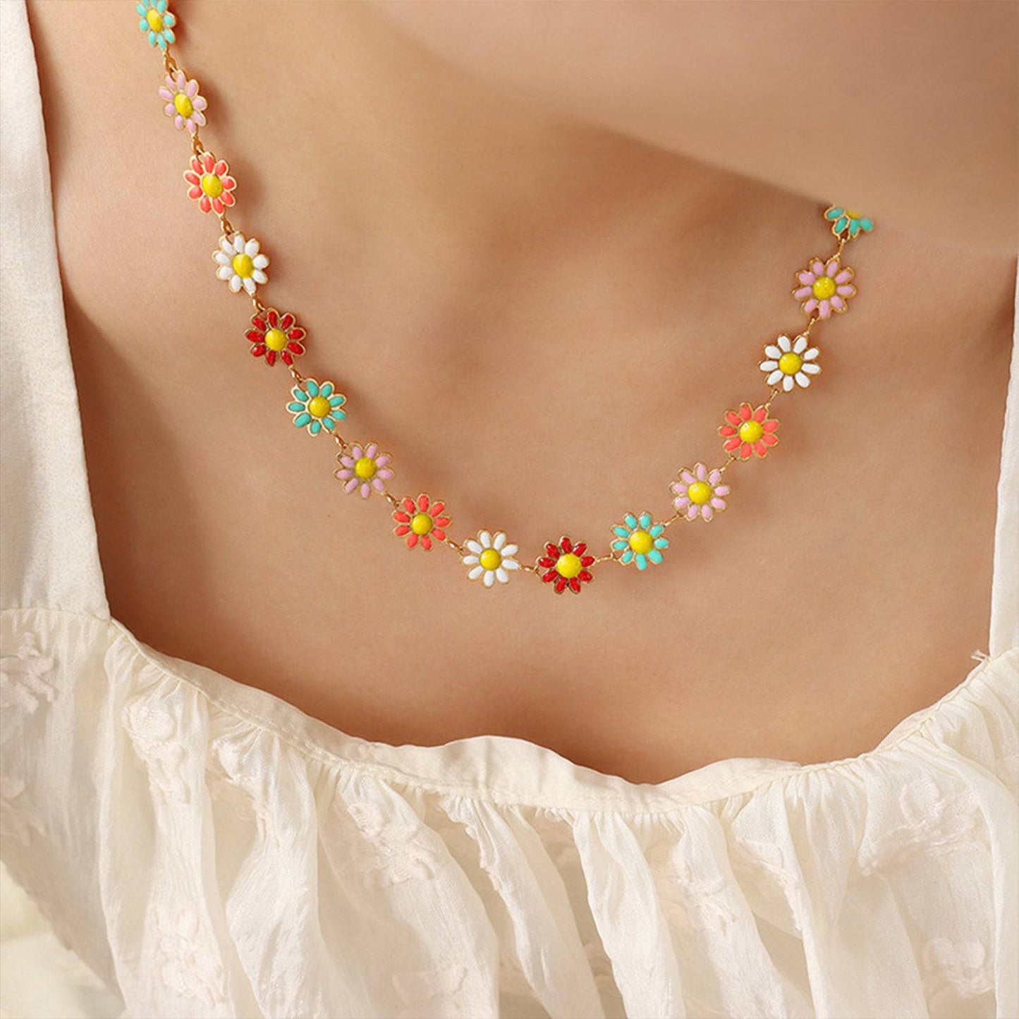 Titanium Steel Oil Drip Flower Necklace - Carri's Cache