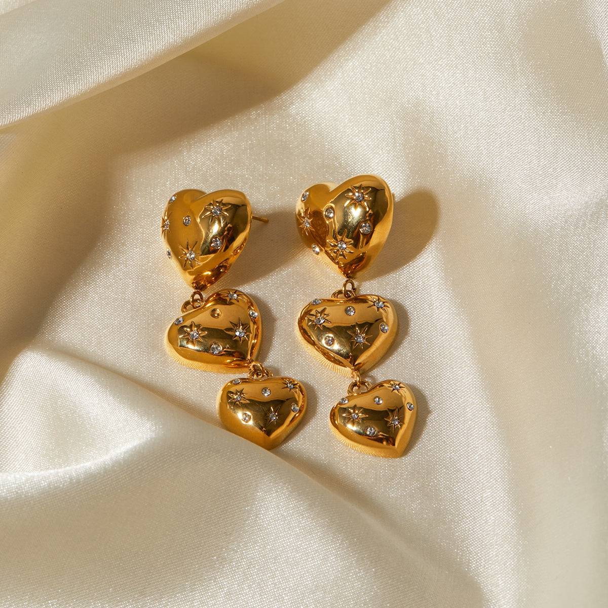 Rhinestone Stainless Steel Heart Earrings - Carri's Cache