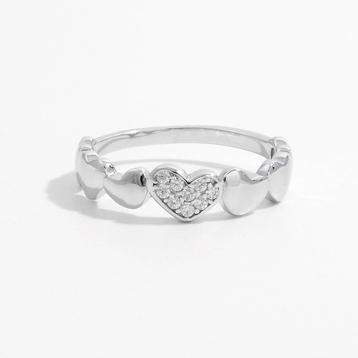 925 Sterling Silver Inlaid Zircon Heart Ring - Carri's Cache