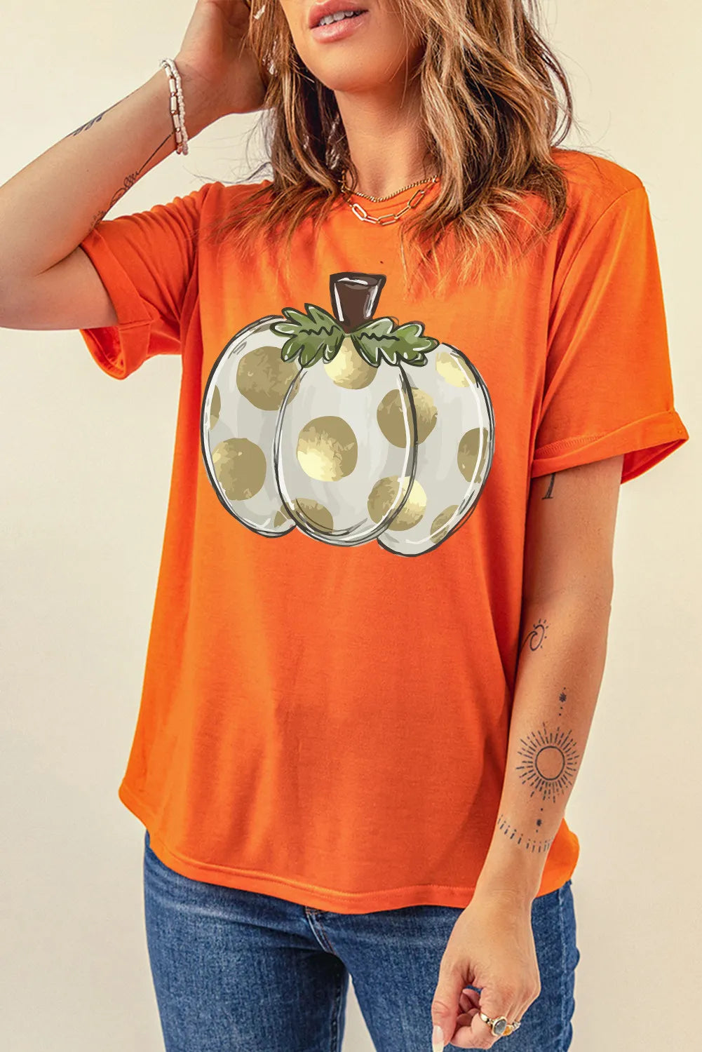 Pumpkin Graphic Round Neck Short Sleeve T-Shirt - Carri's Cache