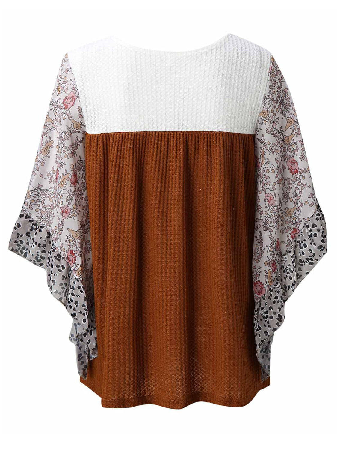 Full Size Printed Round Neck Three-Quarter Sleeve Blouse - Carri's Cache