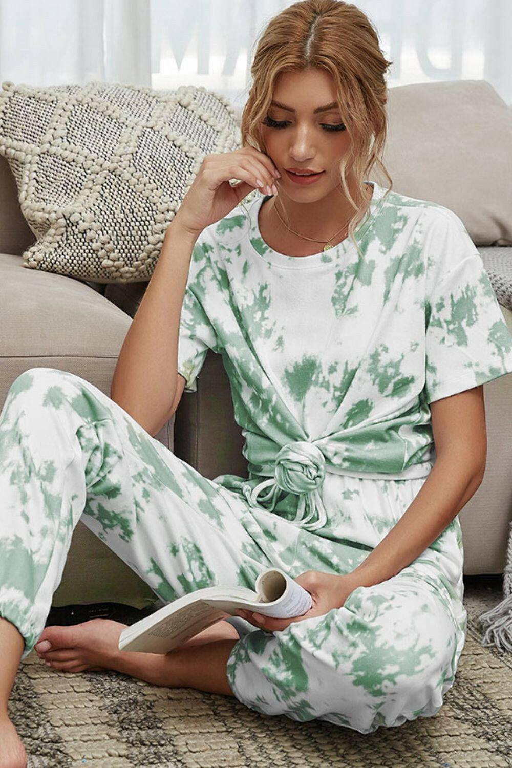 Tie-Dye Tee and Drawstring Waist Joggers Lounge Set.