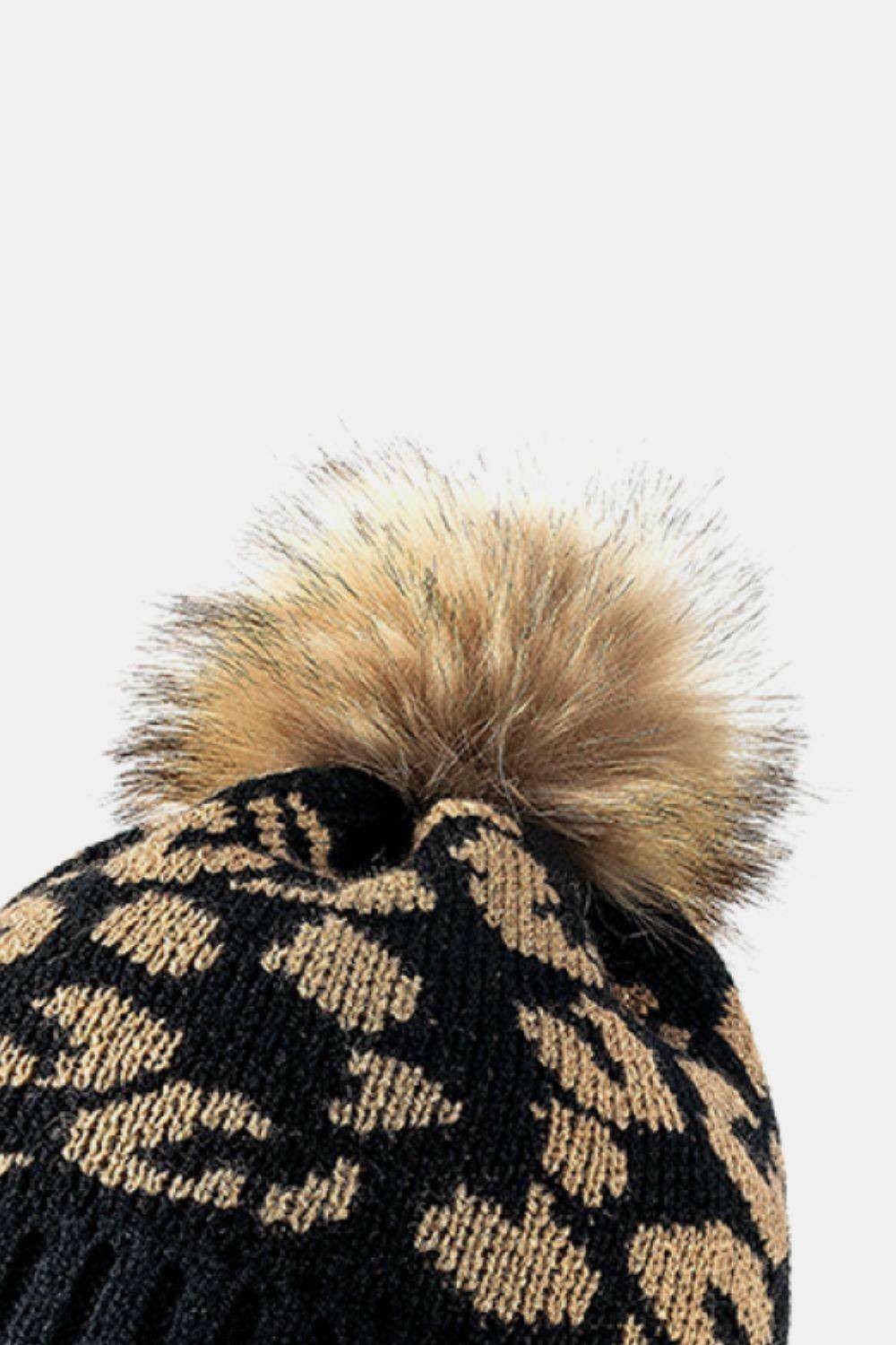 Leopard Pom-Pom Cuffed Beanie - Carri's Cache
