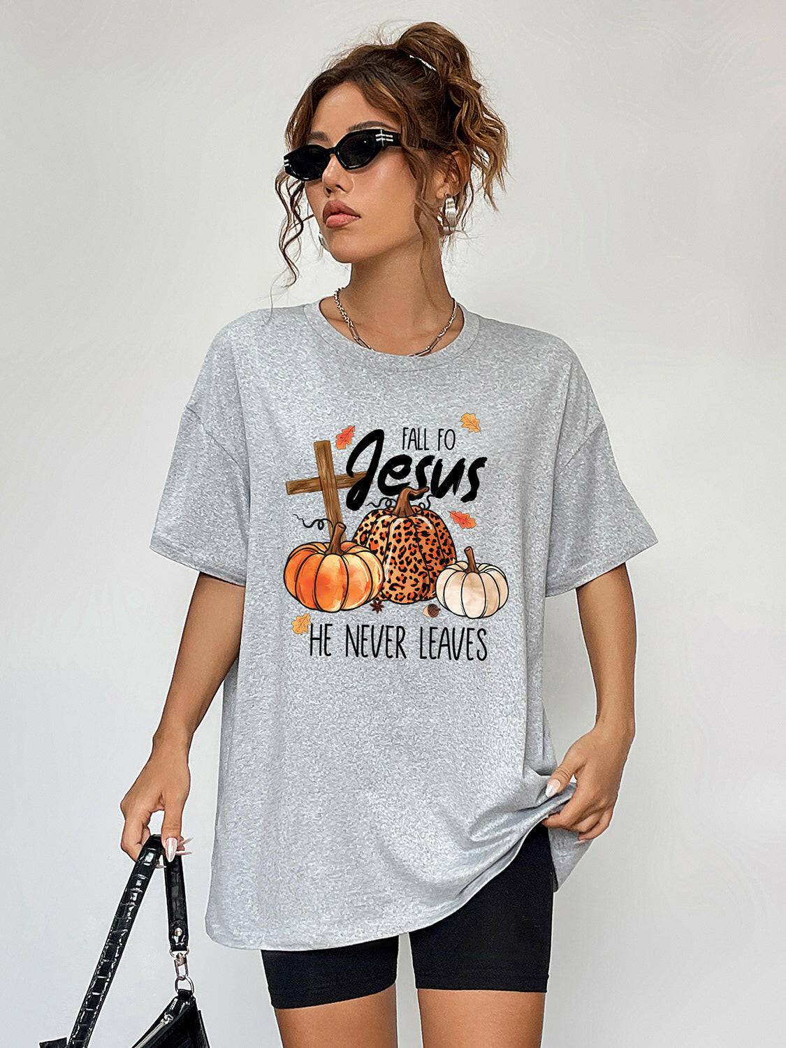 Round Neck Short Sleeve Fall Season Graphic T-Shirt - Carri's Cache