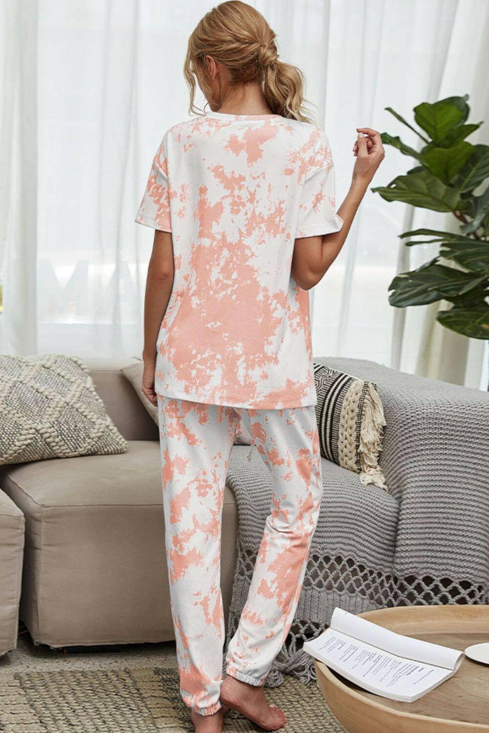 Tie-Dye Tee and Drawstring Waist Joggers Lounge Set.