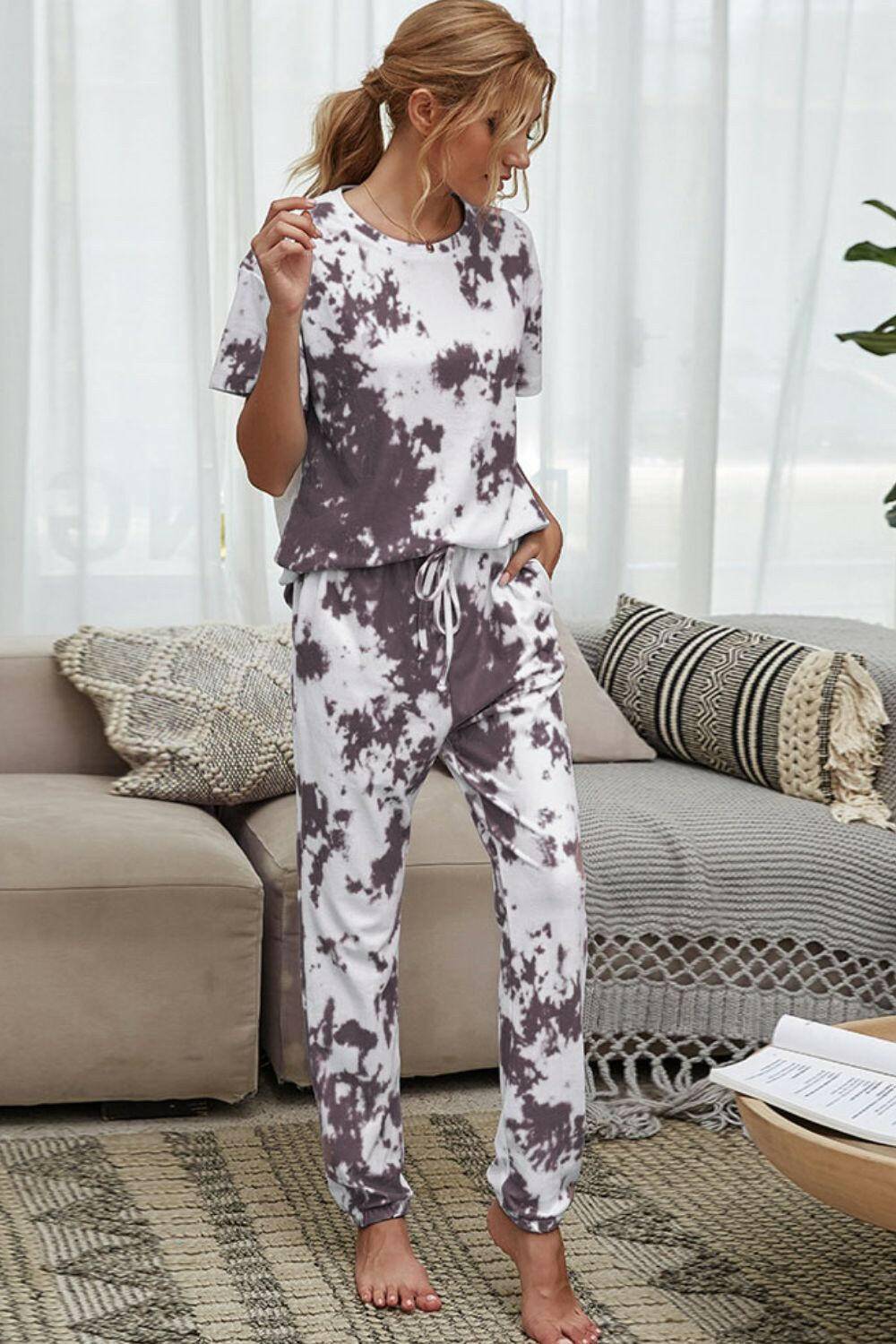 Tie-Dye Tee and Drawstring Waist Joggers Lounge Set.
