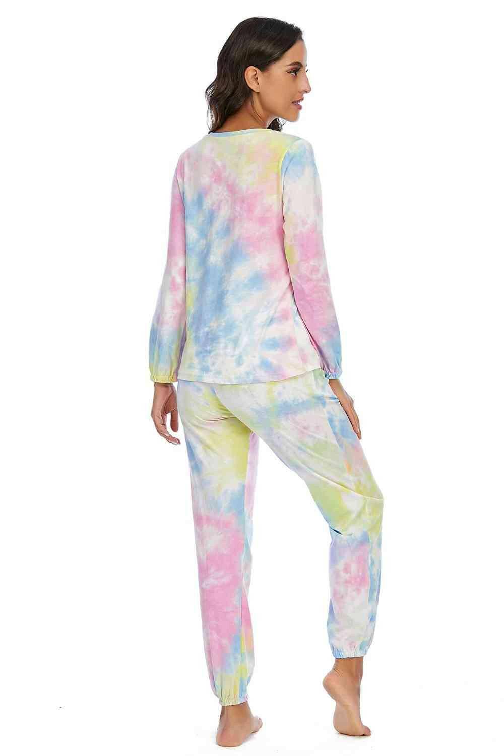 Tie-Dye Top and Drawstring Pants Lounge Set - Carri's Cache